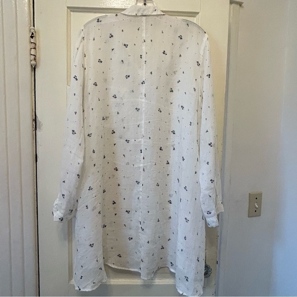 Kleen 100% Ramie Button Down Long Sleeve Shirt Blue White Tunic Womens M Pockets - Picture 7 of 7